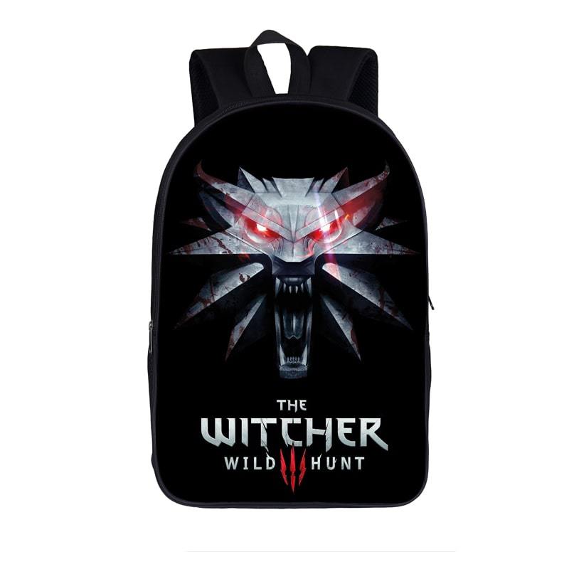 The Witcher 3 Wild Hunt Roaring Wolf Symbol Black Backpack Bag - Saiyan Stuff